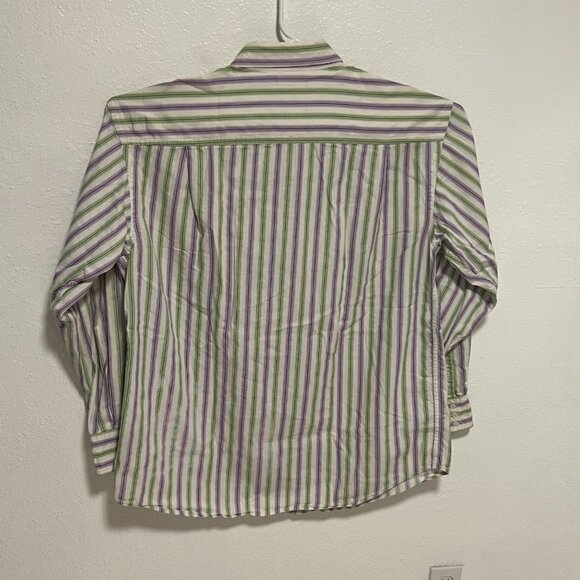 Sean John Shirt Long Sleeve Button White w/ Purple Green Stripes Men's size XXL - Picture 7 of 7